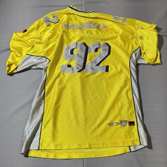 VTG FUBU 92 Football Jersey XL Yellow Silver 2000s Hip Hop Streetwear Rare - Picture 3 of 13